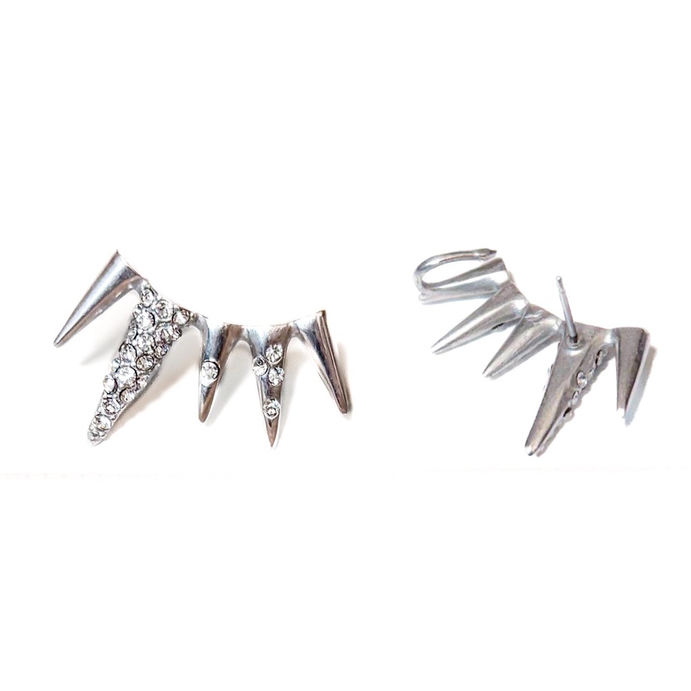NEW - Dazzling Silver Spike Pave Rhinestone Statement Post Ear Cuffs Climbers